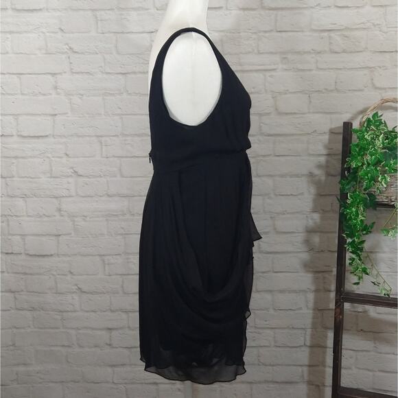 AM Alice + Olivia Designer Black Plunge Neck Silk Wrap Drape Mini Dress NWT S - Picture 5 of 12